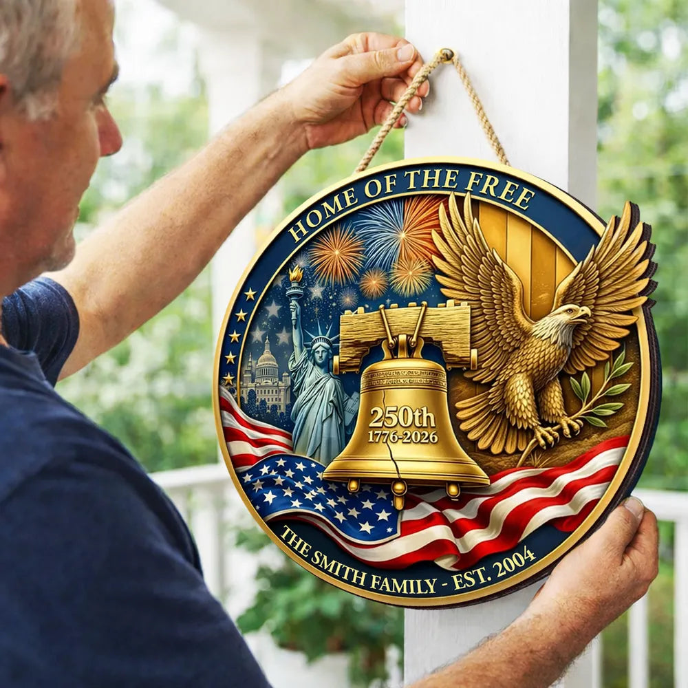 1776-2026, 250th Anniversary U.S.A - Personalized Wooden Door Sign - Custom Family Name