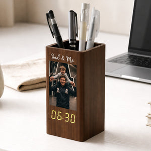 Father's Day Gifts, Dad & Me - Personalized Pen Holder With Clock