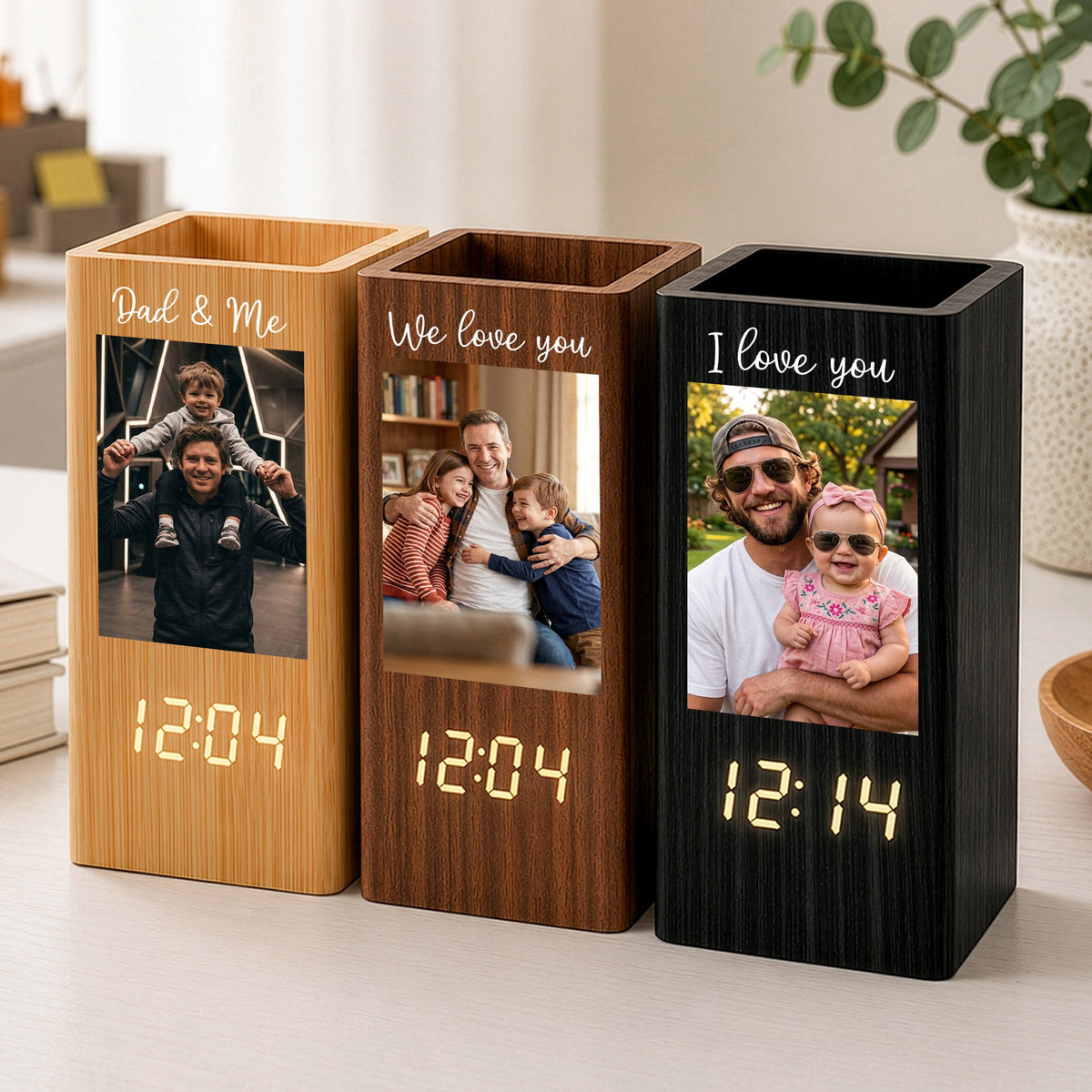 Father's Day Gifts, Dad & Me - Personalized Pen Holder With Clock