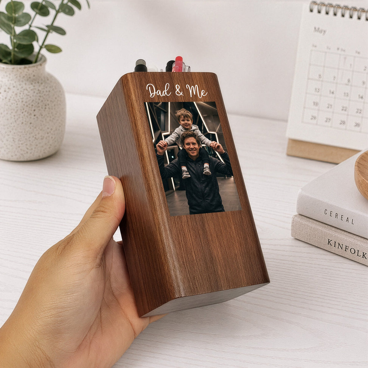 Father's Day Gifts, Dad & Me - Personalized Pen Holder With Clock