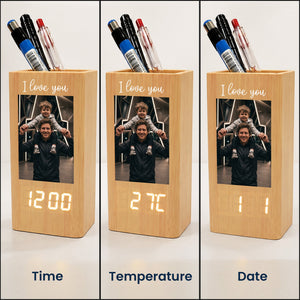 Father's Day Gifts, Dad & Me - Personalized Pen Holder With Clock