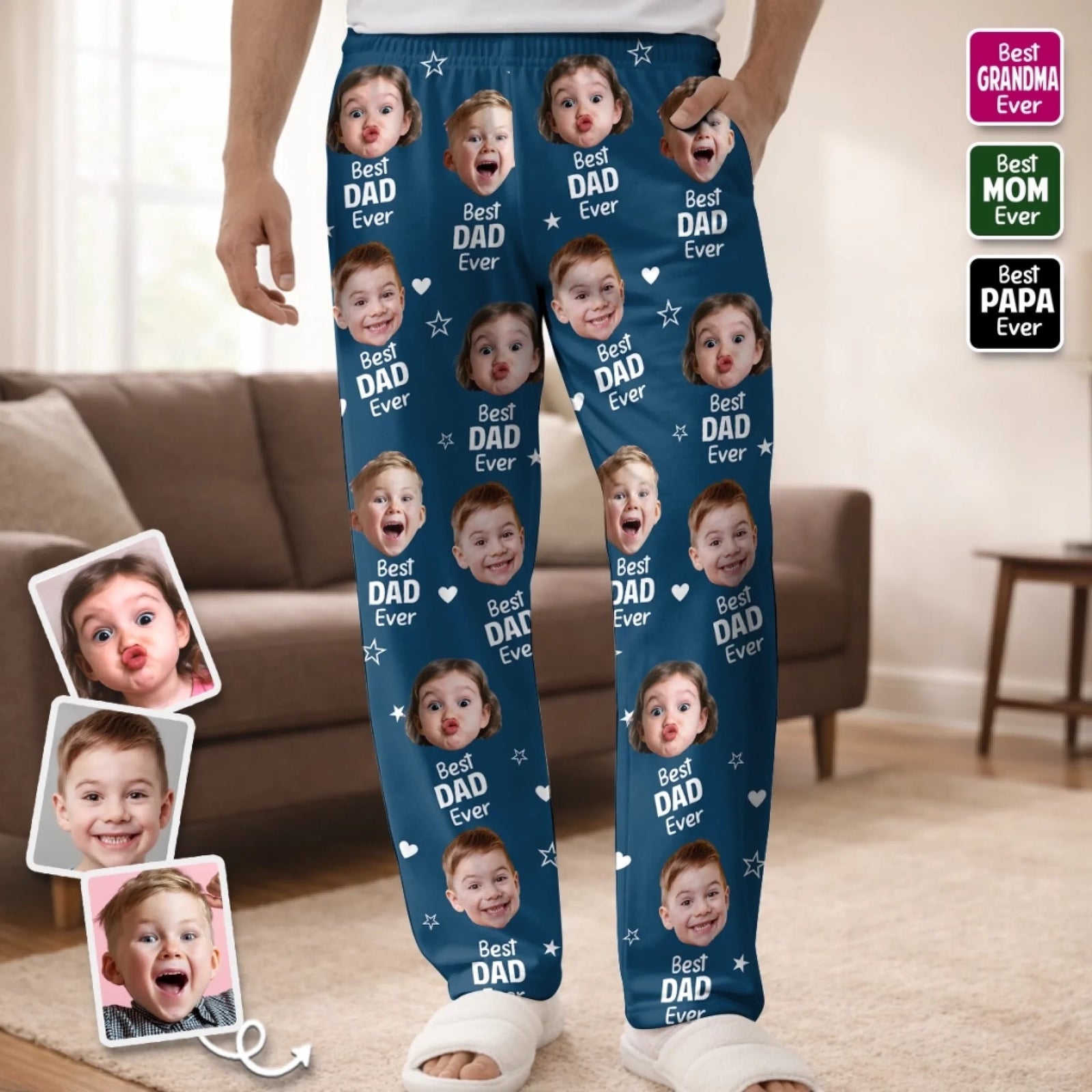 Custom Photo Pajama Pants - Personalized Family Gift For Dad Mom Grandma Grandpa