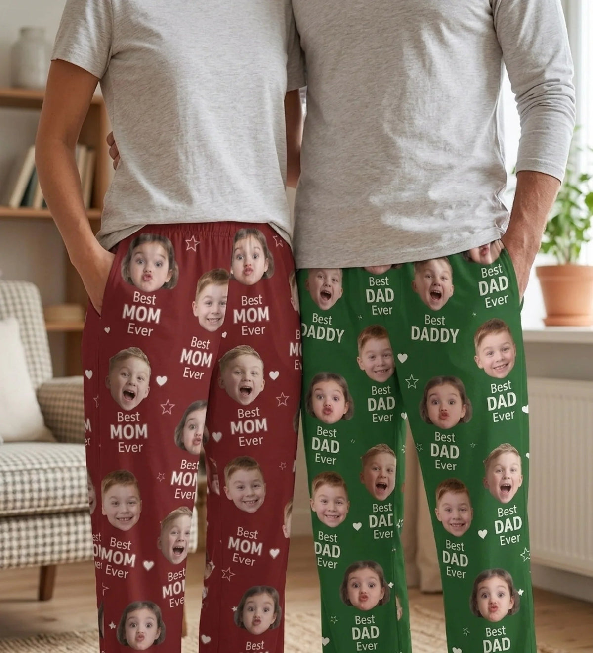 Custom Photo Pajama Pants - Personalized Family Gift For Dad Mom Grandma Grandpa