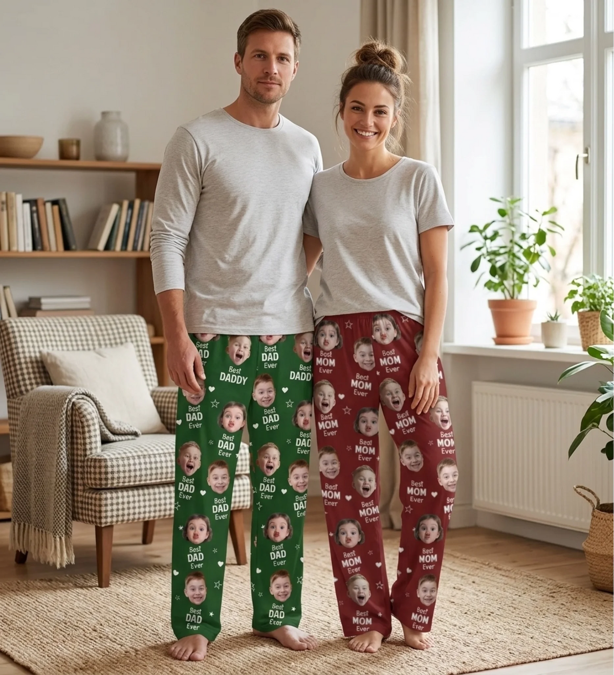 Custom Photo Pajama Pants - Personalized Family Gift For Dad Mom Grandma Grandpa