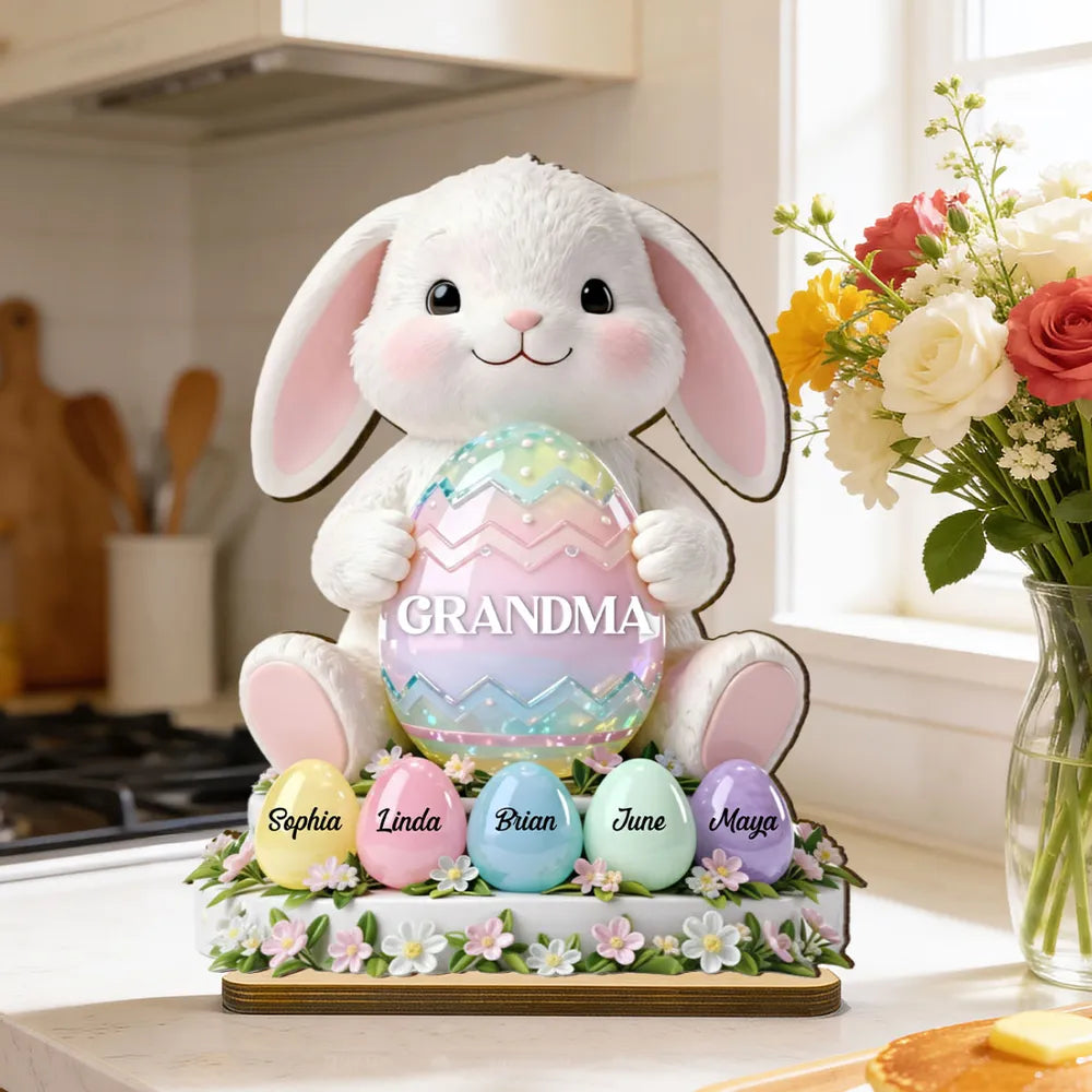 Personalized Easter Bunny 2-Layered Wooden Plaque - Gift For Grandma