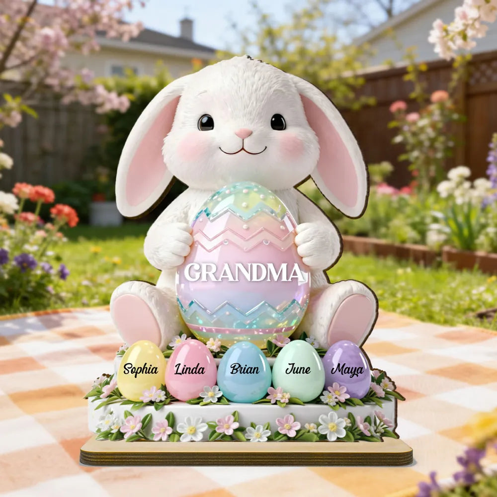Personalized Easter Bunny 2-Layered Wooden Plaque - Gift For Grandma