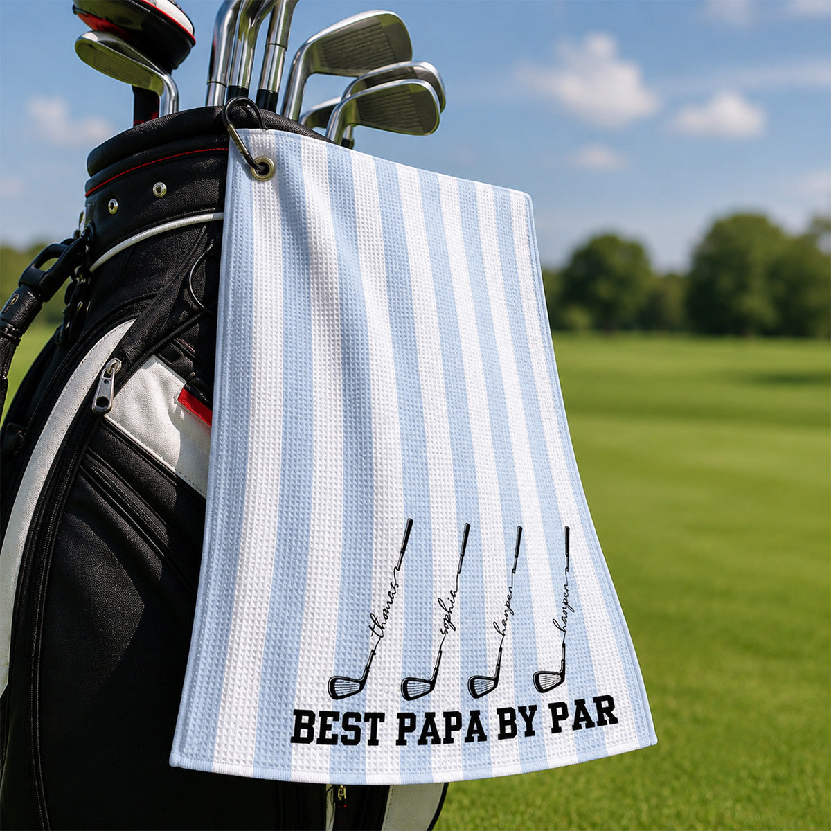 Custom Waffle Weave Golf Towel with Golf Club Design, Creative Father's Day Gift for Papa's Golf Bag