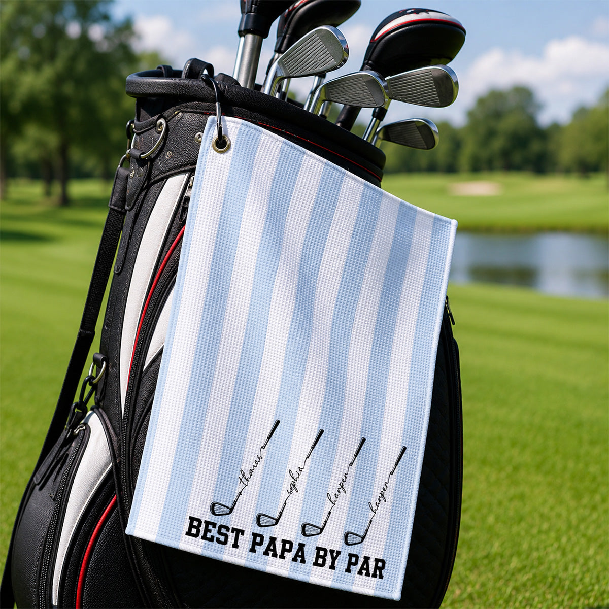 Custom Waffle Weave Golf Towel with Golf Club Design, Creative Father's Day Gift for Papa's Golf Bag