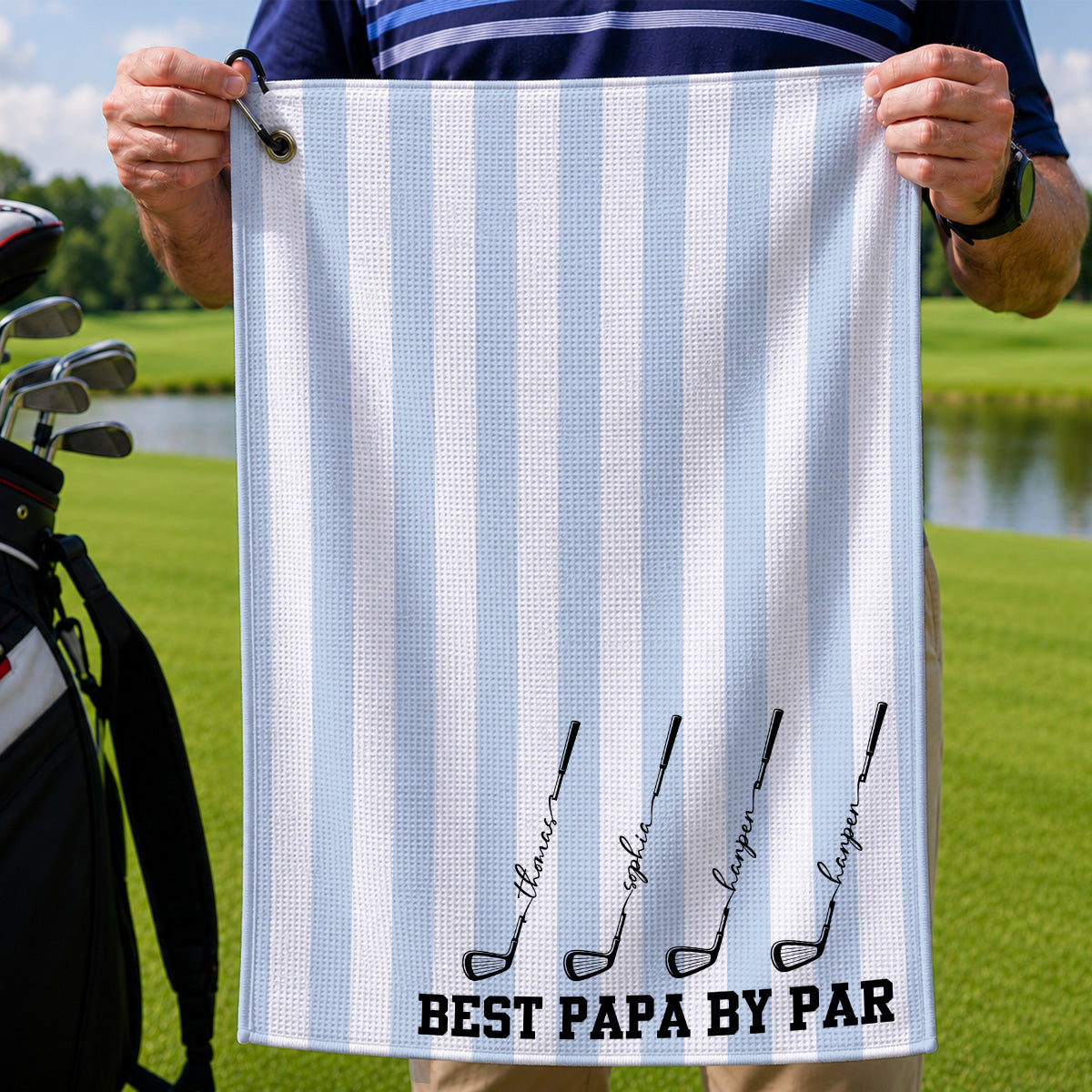 Custom Waffle Weave Golf Towel with Golf Club Design, Creative Father's Day Gift for Papa's Golf Bag