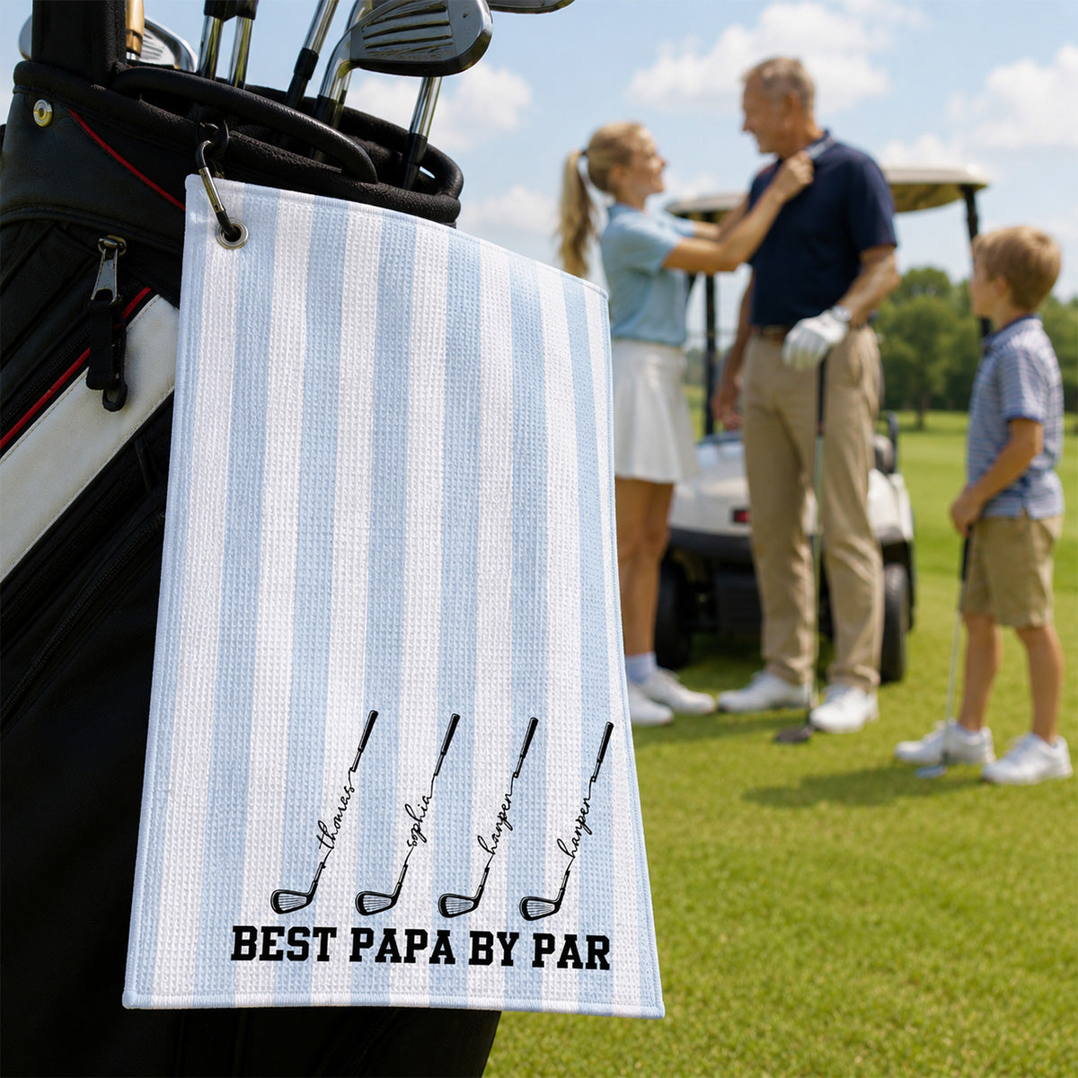 Custom Waffle Weave Golf Towel with Golf Club Design, Creative Father's Day Gift for Papa's Golf Bag