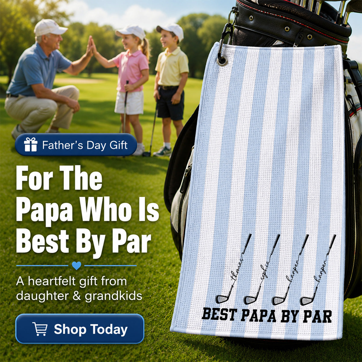 Custom Waffle Weave Golf Towel with Golf Club Design, Creative Father's Day Gift for Papa's Golf Bag