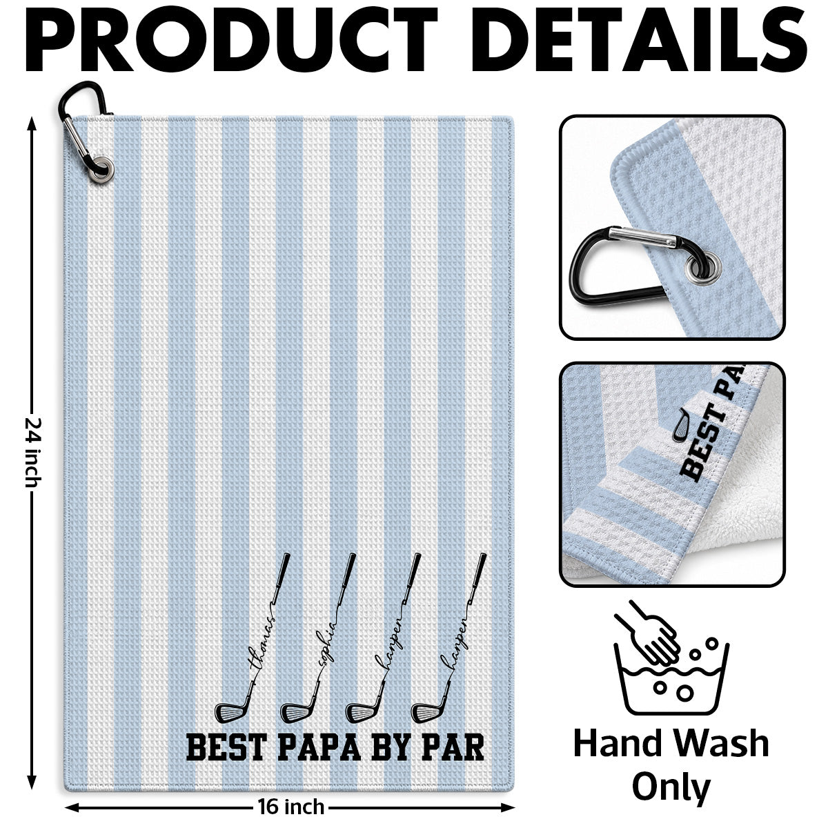 Custom Waffle Weave Golf Towel with Golf Club Design, Creative Father's Day Gift for Papa's Golf Bag