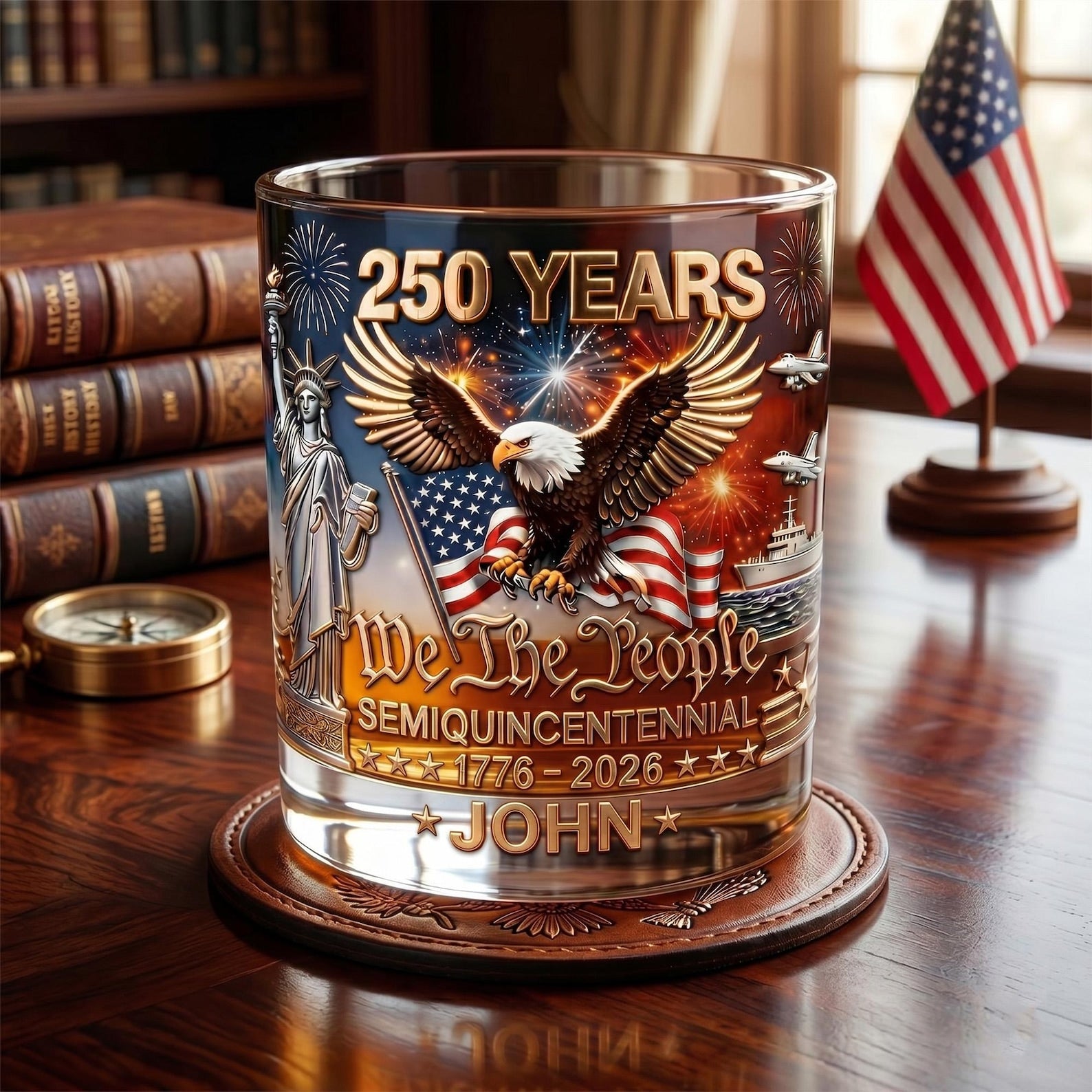 Personalized USA 250th Whiskey Glass-Gift For Men