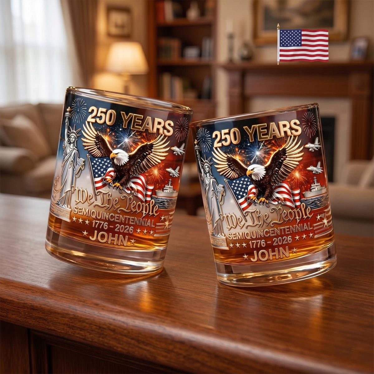 Personalized USA 250th Whiskey Glass-Gift For Men