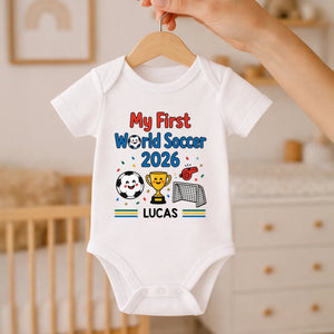 Personalized World Football Gold Cup Baby Onesie-Gift For Football Lovers, New Moms, New Dads