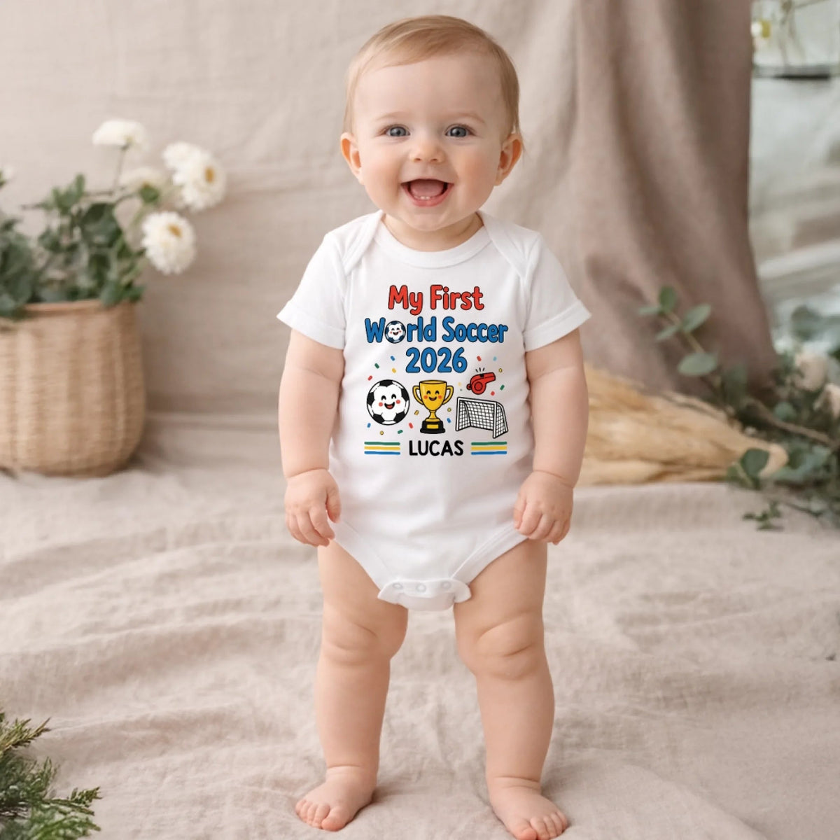 Personalized World Football Gold Cup Baby Onesie-Gift For Football Lovers, New Moms, New Dads