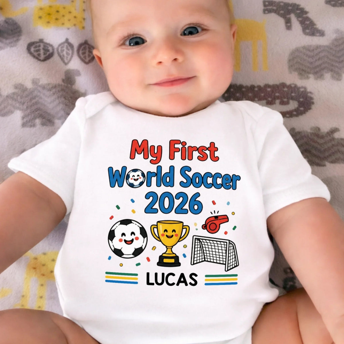 Personalized World Football Gold Cup Baby Onesie-Gift For Football Lovers, New Moms, New Dads