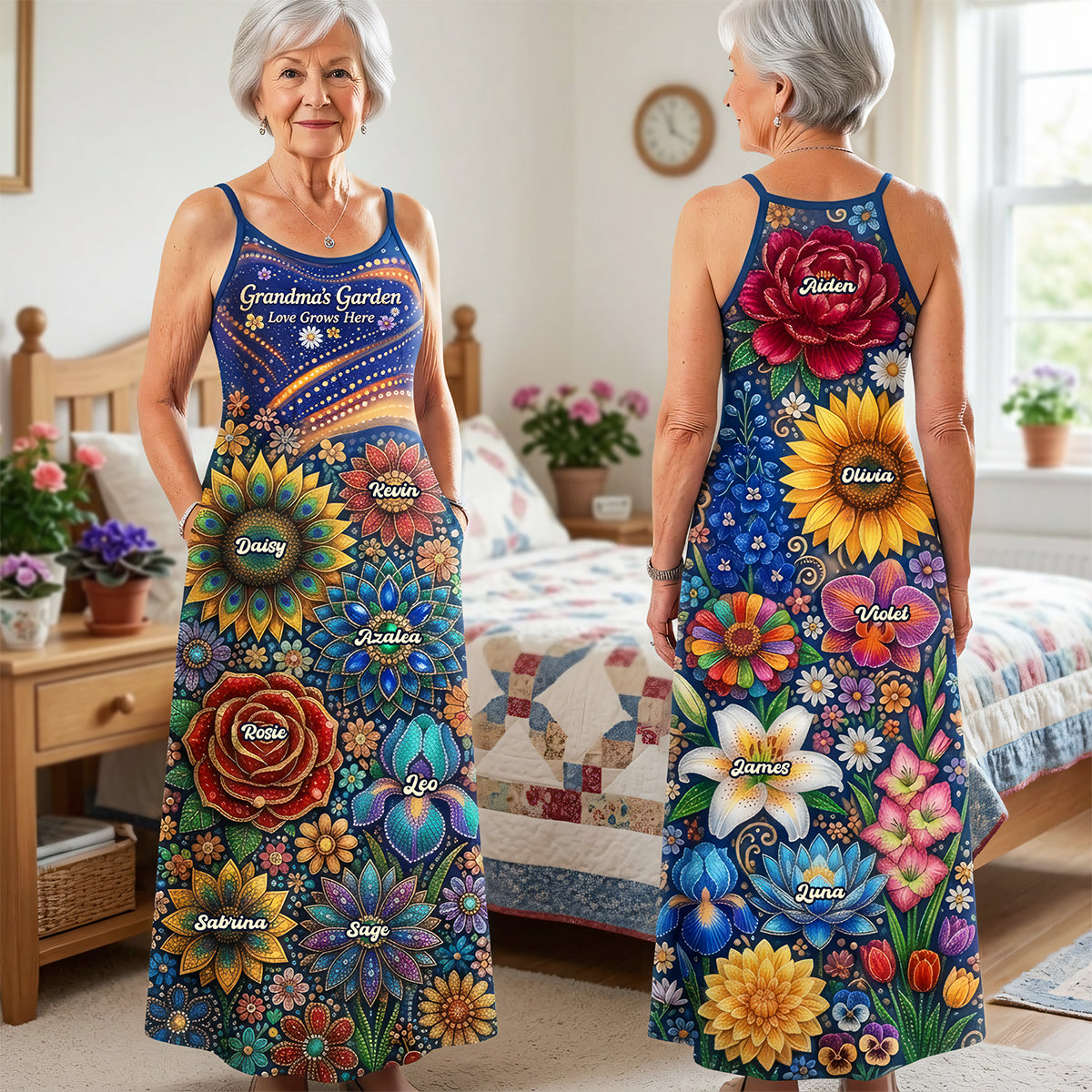 Grandma Garden Suspender Maxi Dress - Personalized Gifts For Grandmas