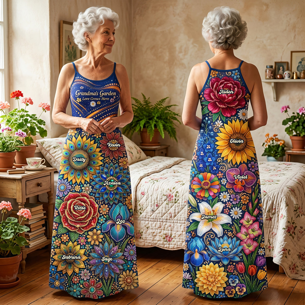 Grandma Garden Suspender Maxi Dress - Personalized Gifts For Grandmas