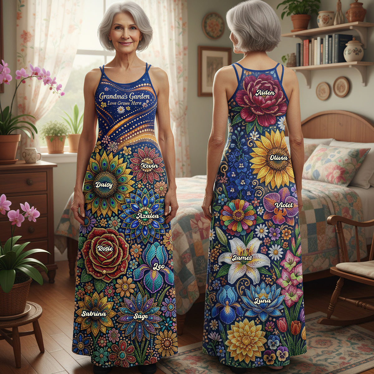 Grandma Garden Suspender Maxi Dress - Personalized Gifts For Grandmas