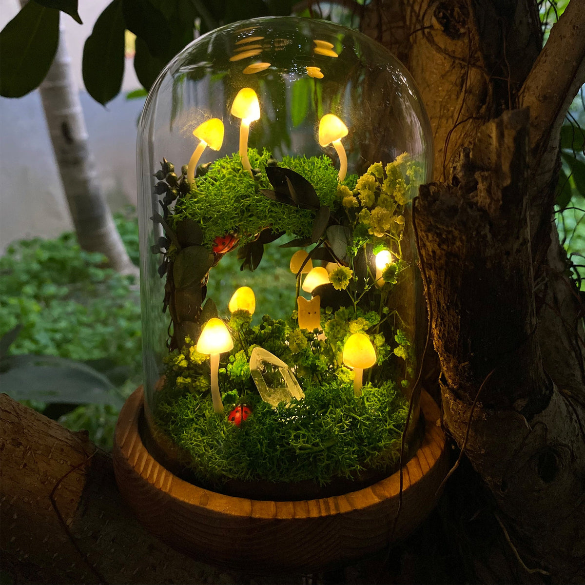 Cute Mushroom Wreath Lamp Crystal Handmade Night Light
