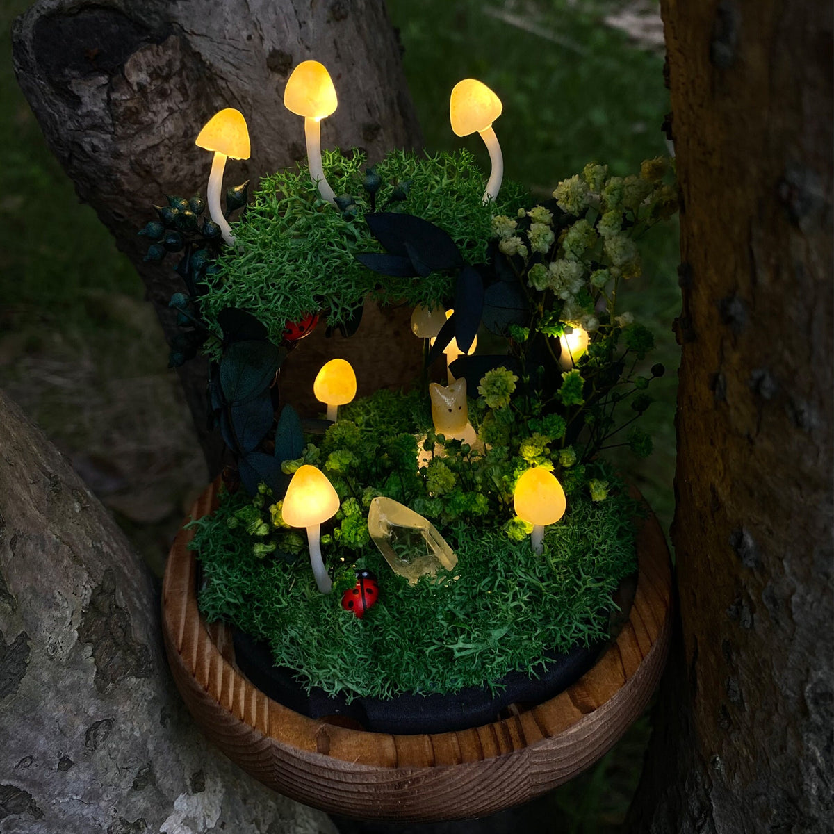 Cute Mushroom Wreath Lamp Crystal Handmade Night Light