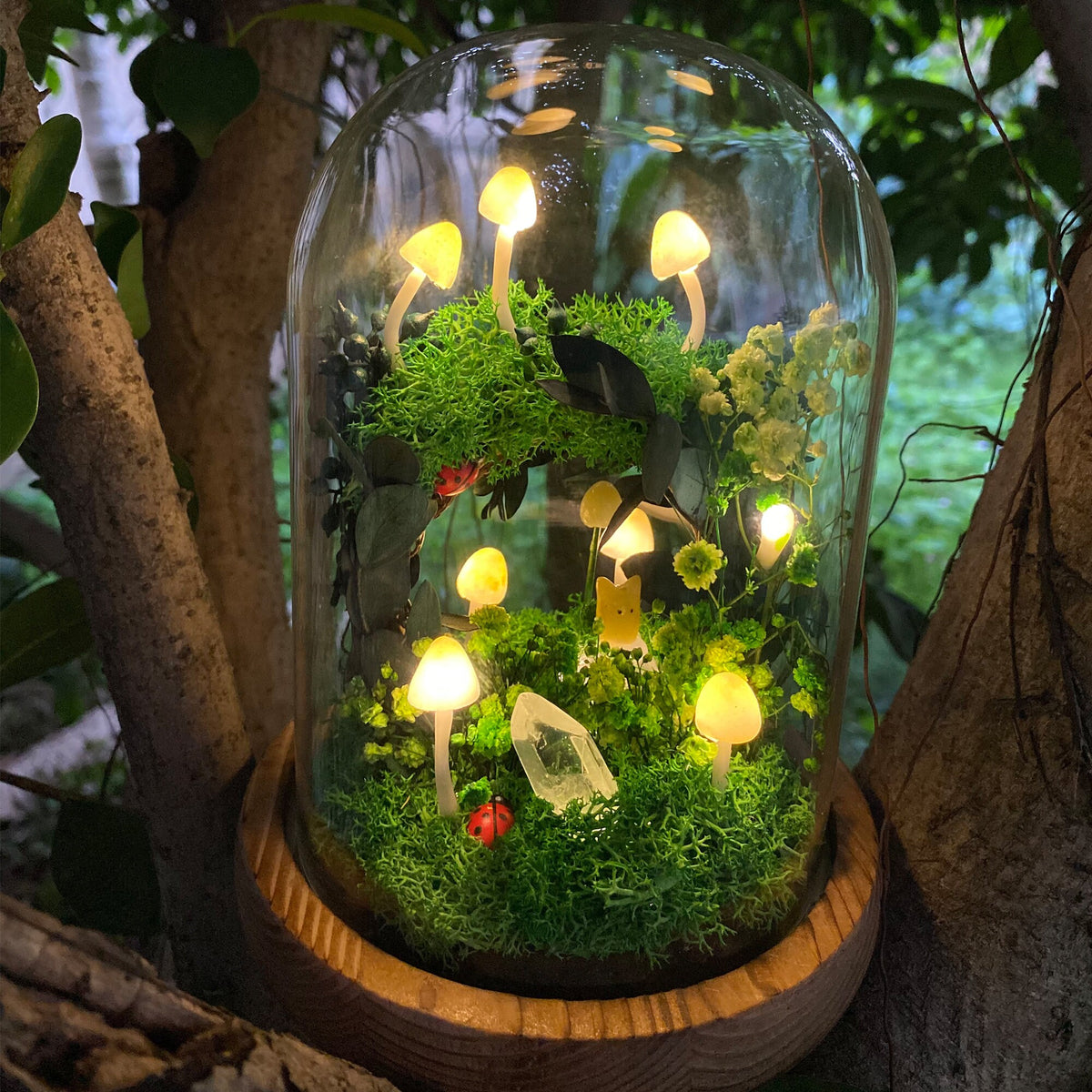 Cute Mushroom Wreath Lamp Crystal Handmade Night Light