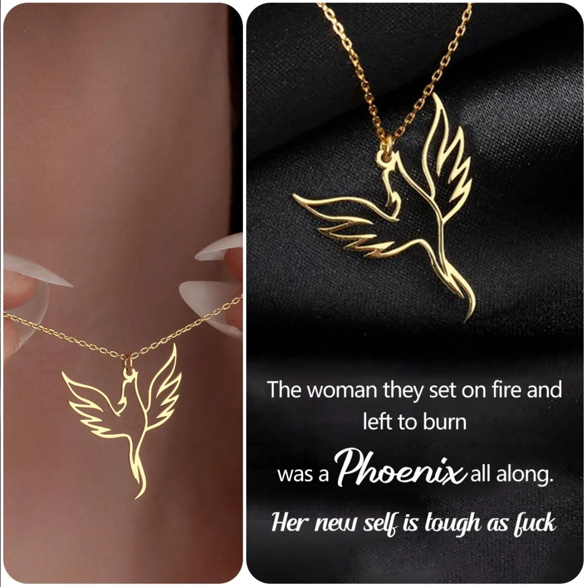 Tough As F*ck Fire Bird Phoenix Necklace