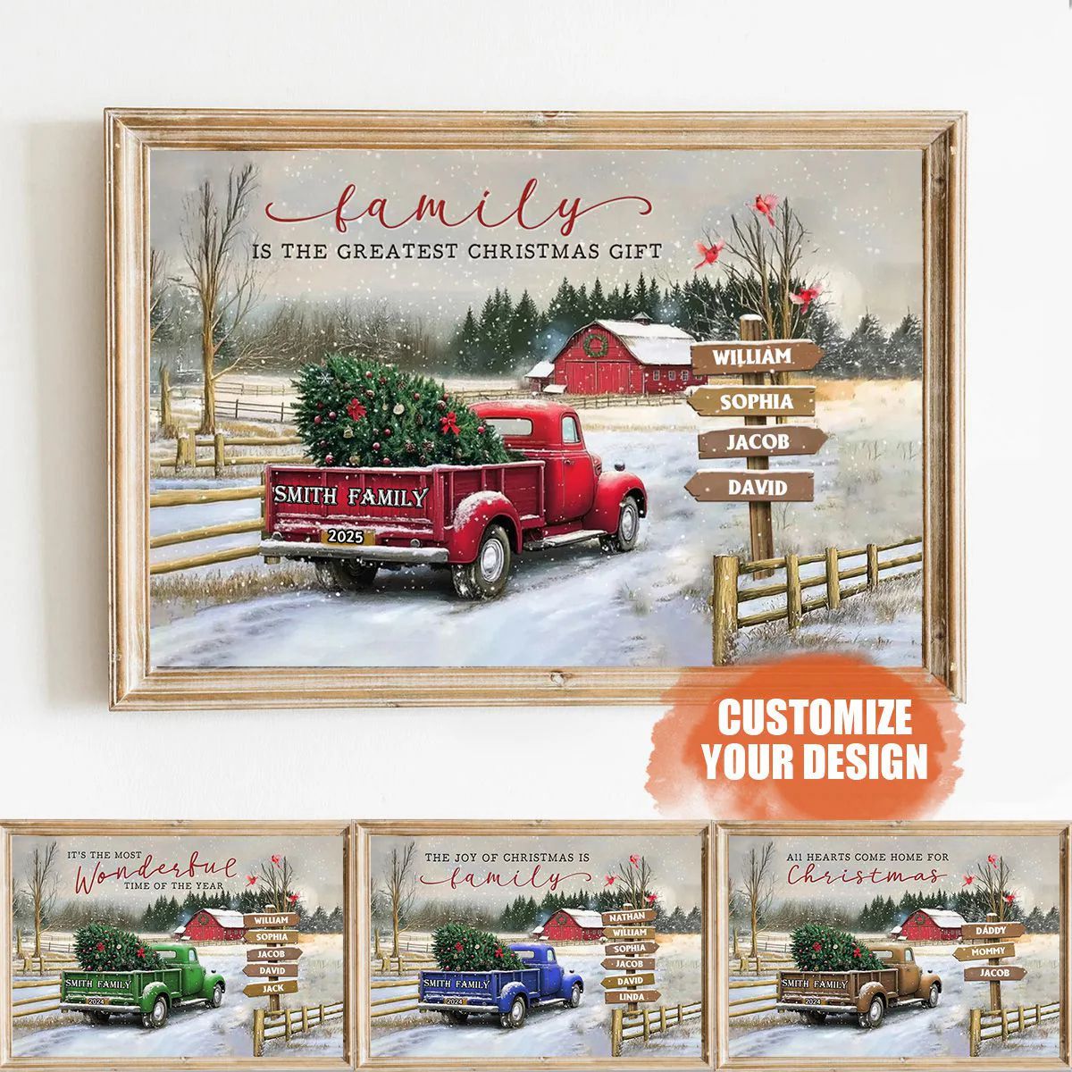 Personalized Family Farm Christmas Truck Poster