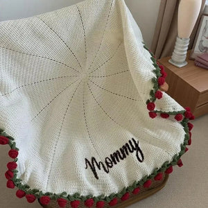 Hand-Knitted Rose Blanket - Gift for Mother's Day, Valentine's Day