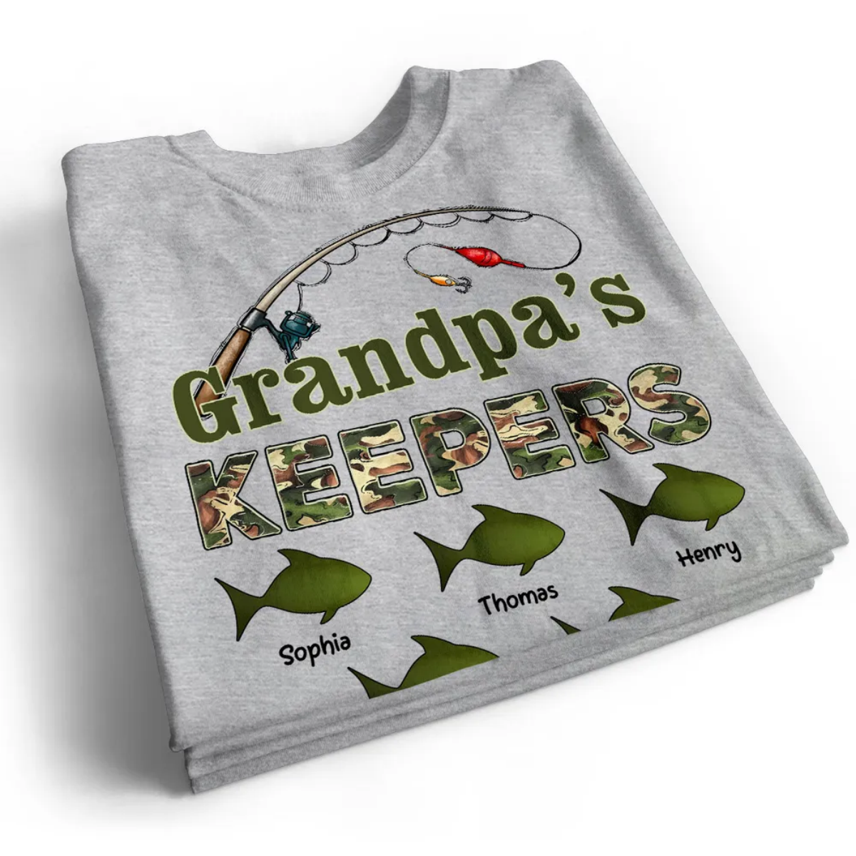 New Release-Grandpa's Keepers Camouflage Pattern Fishing Personalized Shirt