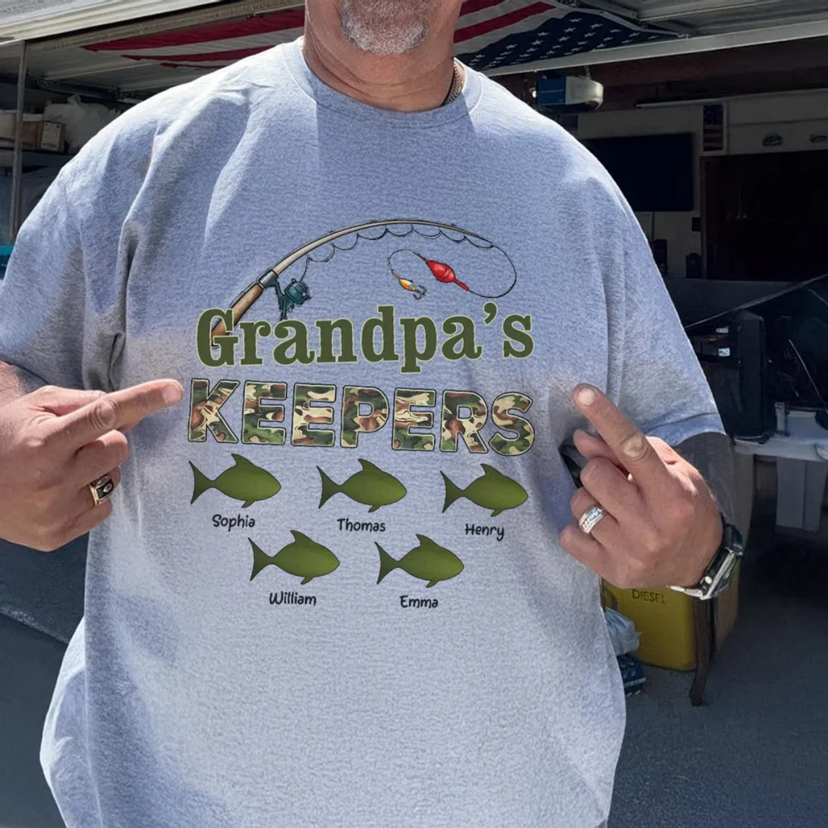 New Release-Grandpa's Keepers Camouflage Pattern Fishing Personalized Shirt