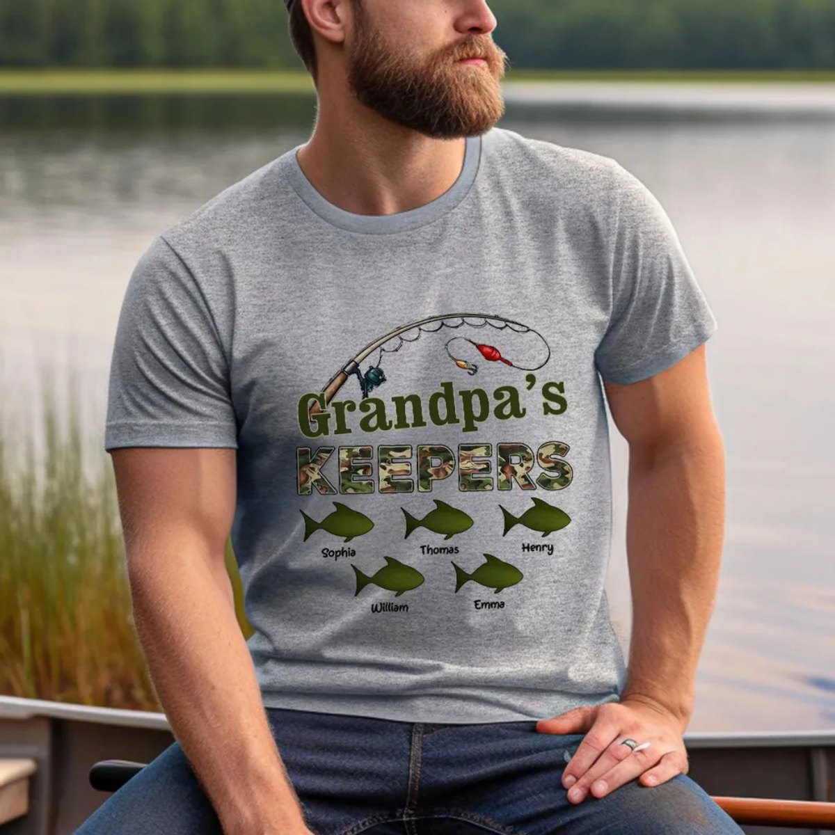 New Release-Grandpa's Keepers Camouflage Pattern Fishing Personalized Shirt