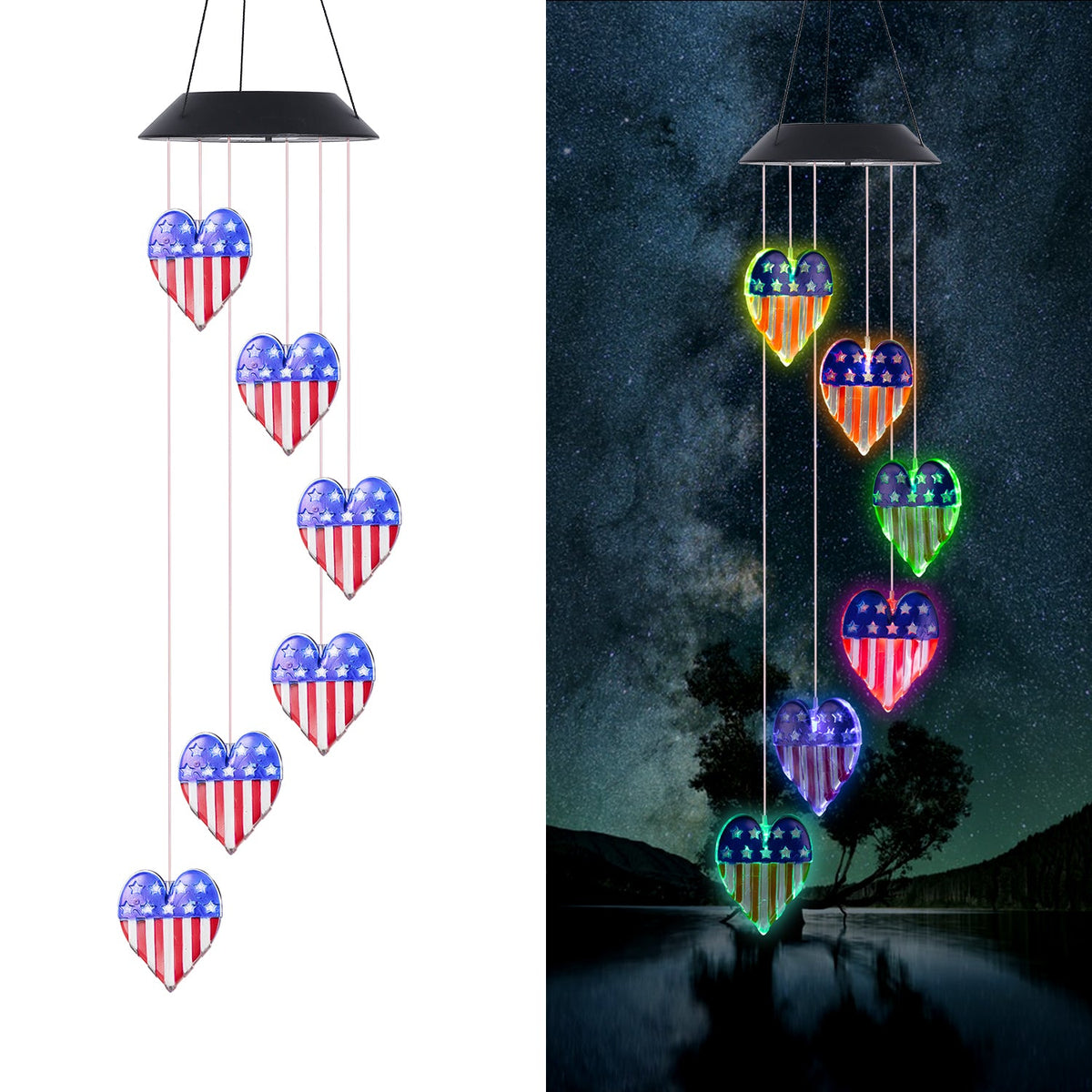 Solar United States Flag Wind Chime Light-Happy Independence Day