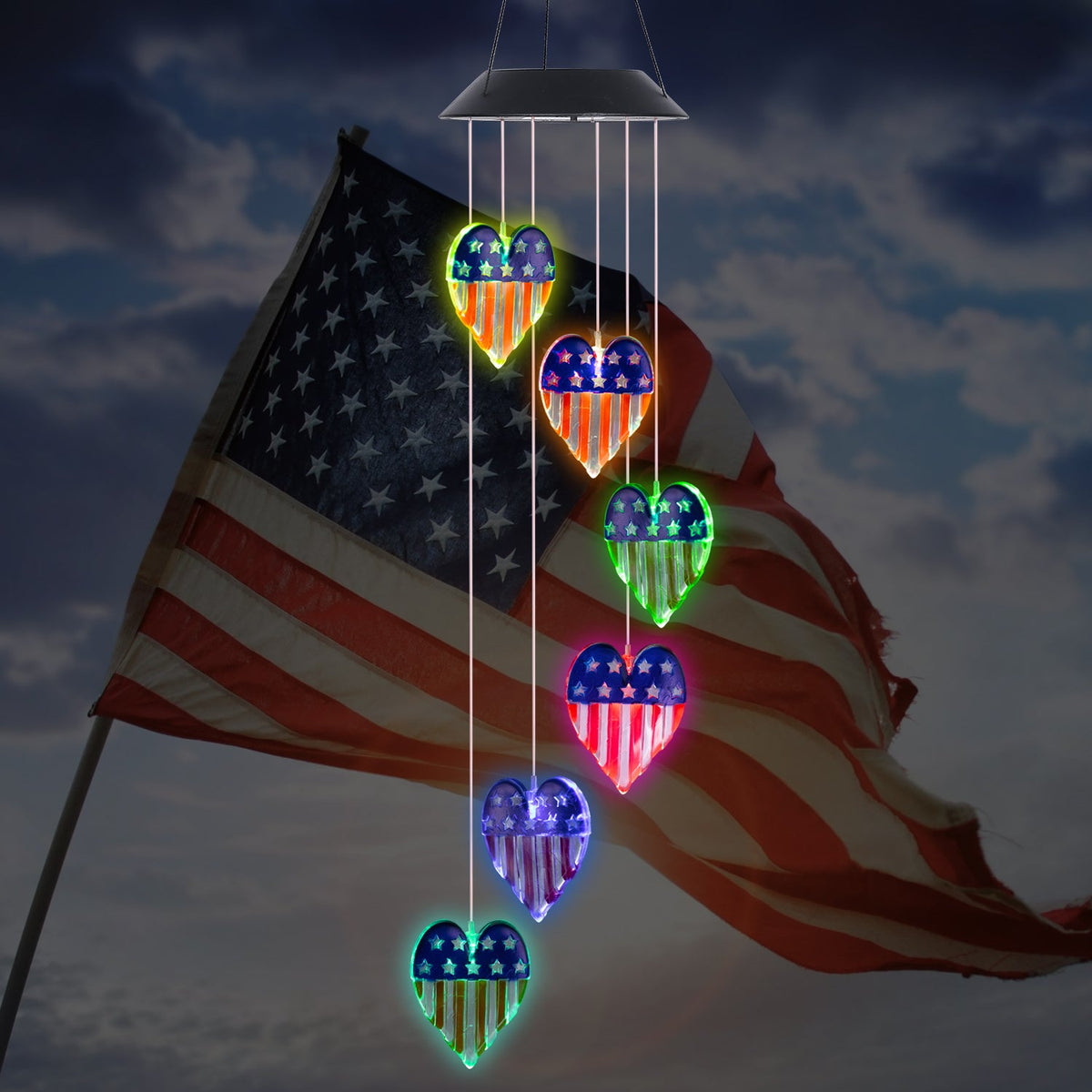 Solar United States Flag Wind Chime Light-Happy Independence Day