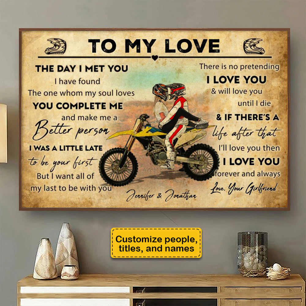 Custom Personalized Motocross Poster, Canvas, Vintage Style, Dirt Bike Gifts For Boyfriend, Personalized Gift For Husband With Custom Name, Number, Appearance & Landscape