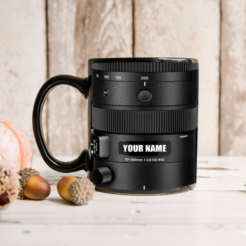 Personalized Camera Lens & Name Black Printed Mug