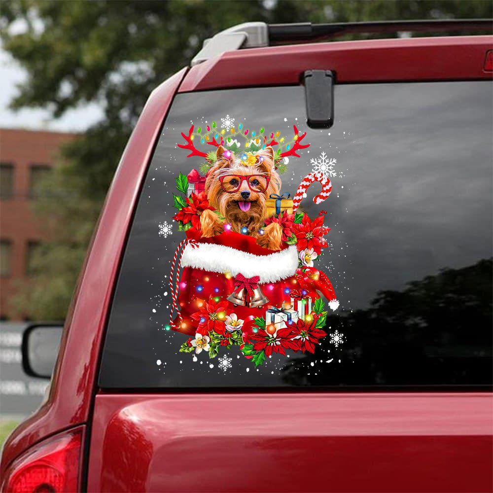 Merry Christmas Yorkshire terrier Car Sticker
