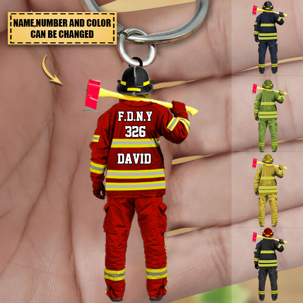 Firefighter Back View, Personalized Acrylic Keychain-great gift idea for Firefighters