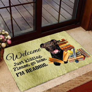 Staffordshire Bull Terrier Doormat-Welcome.Just kidding. Please, go home. I'm Reading.