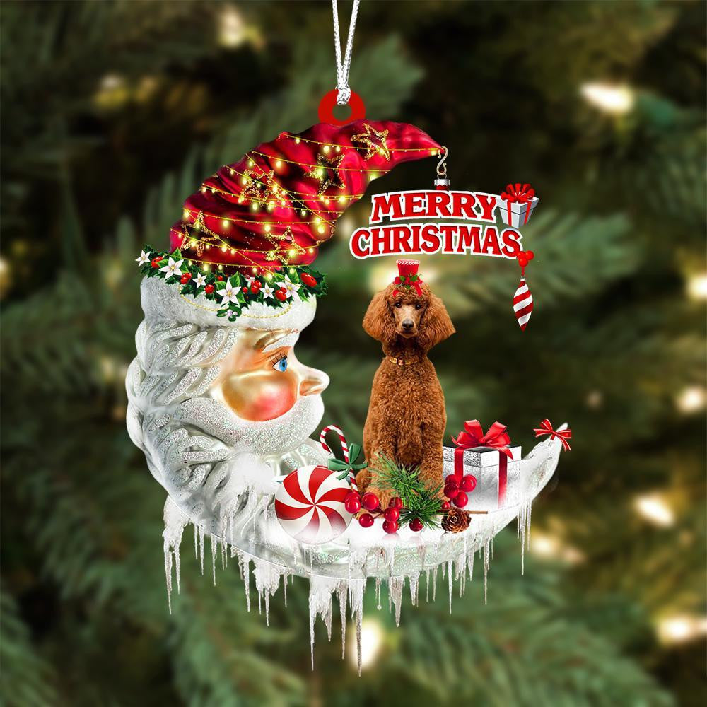 Poodle On The Moon Merry Christmas Hanging Ornament