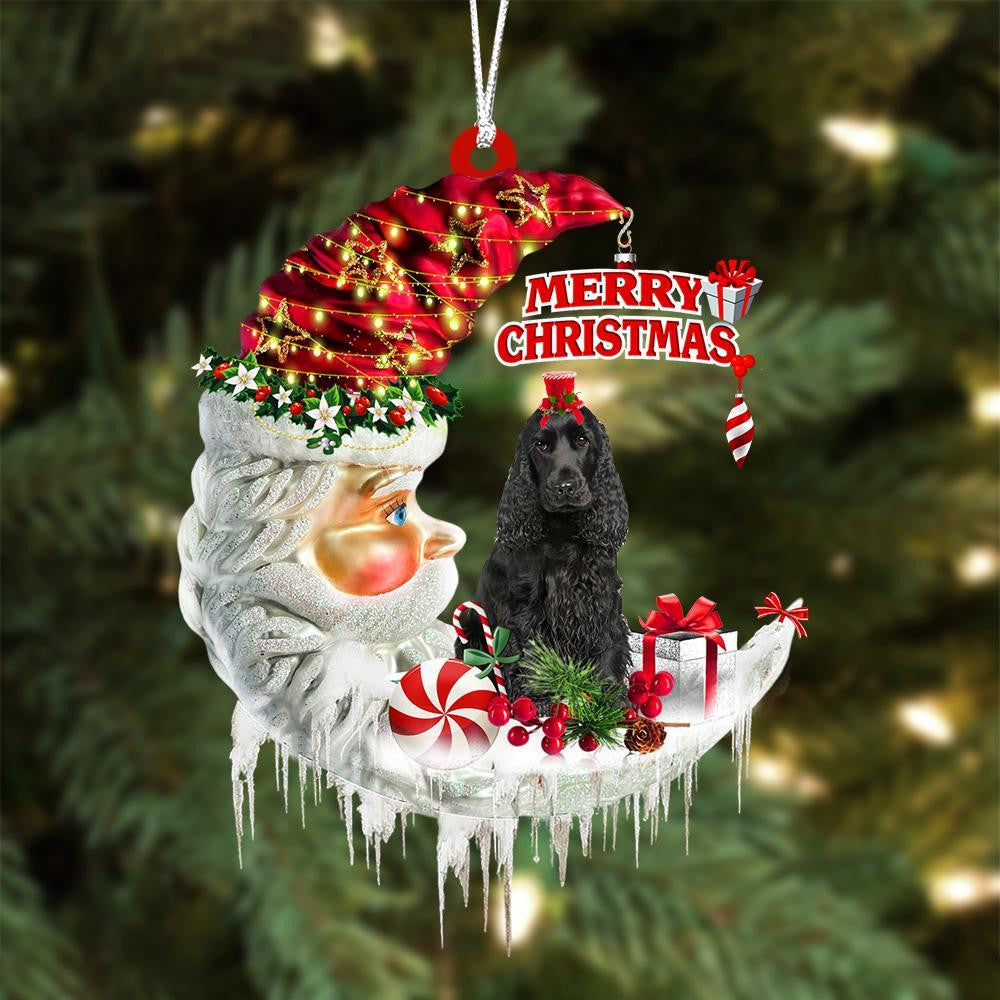 Black Cocker Spaniel On The Moon Merry Christmas Hanging Ornament
