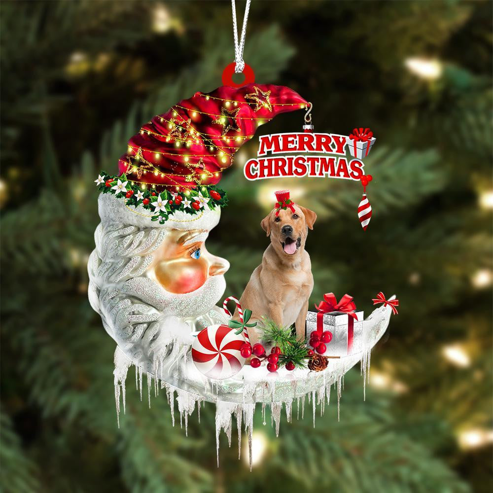 Yellow Labrador Retriever On The Moon Merry Christmas Hanging Ornament