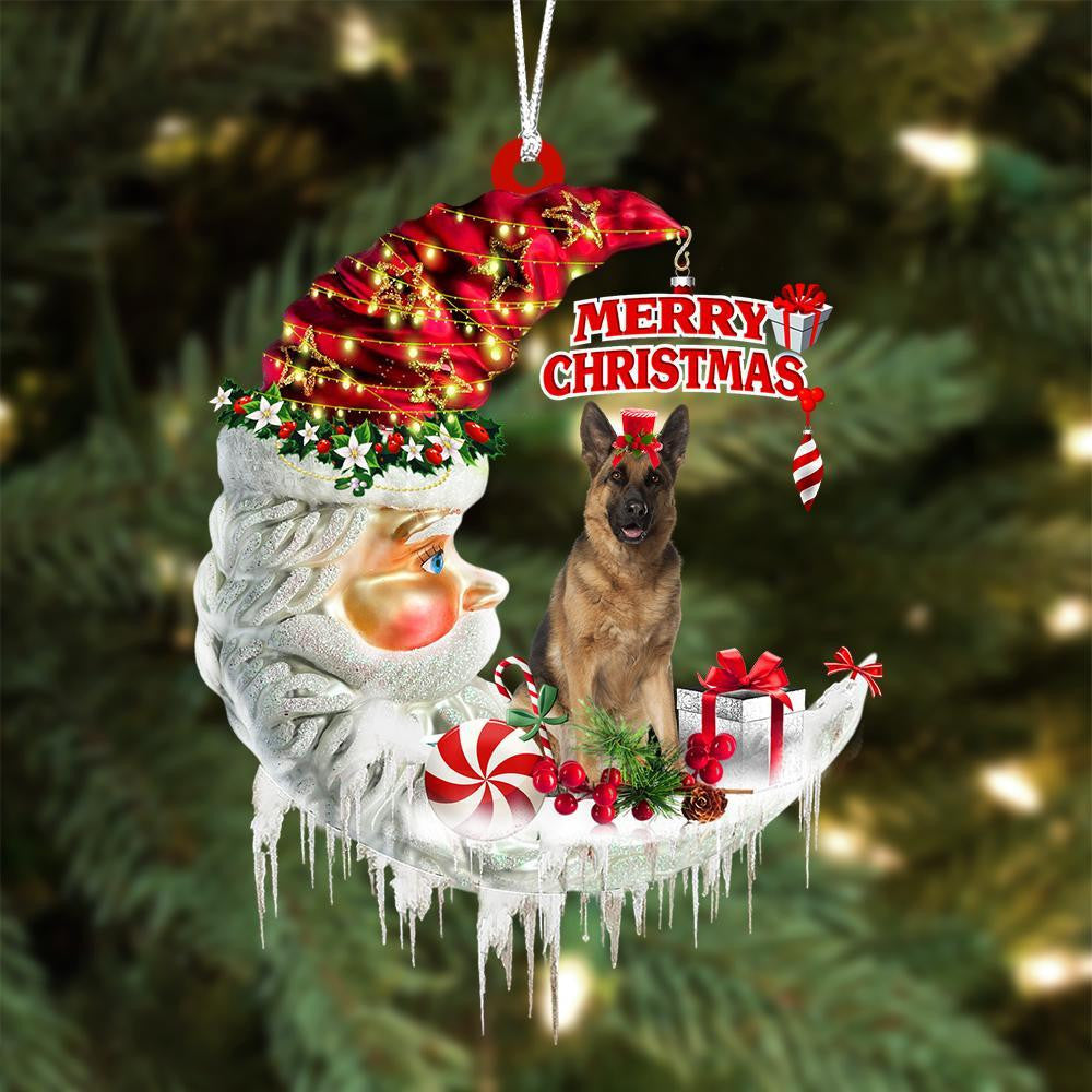 German Shepherd On The Moon Merry Christmas Hanging Ornament