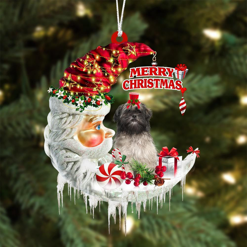 Lhasa Apso On The Moon Merry Christmas Hanging Ornament