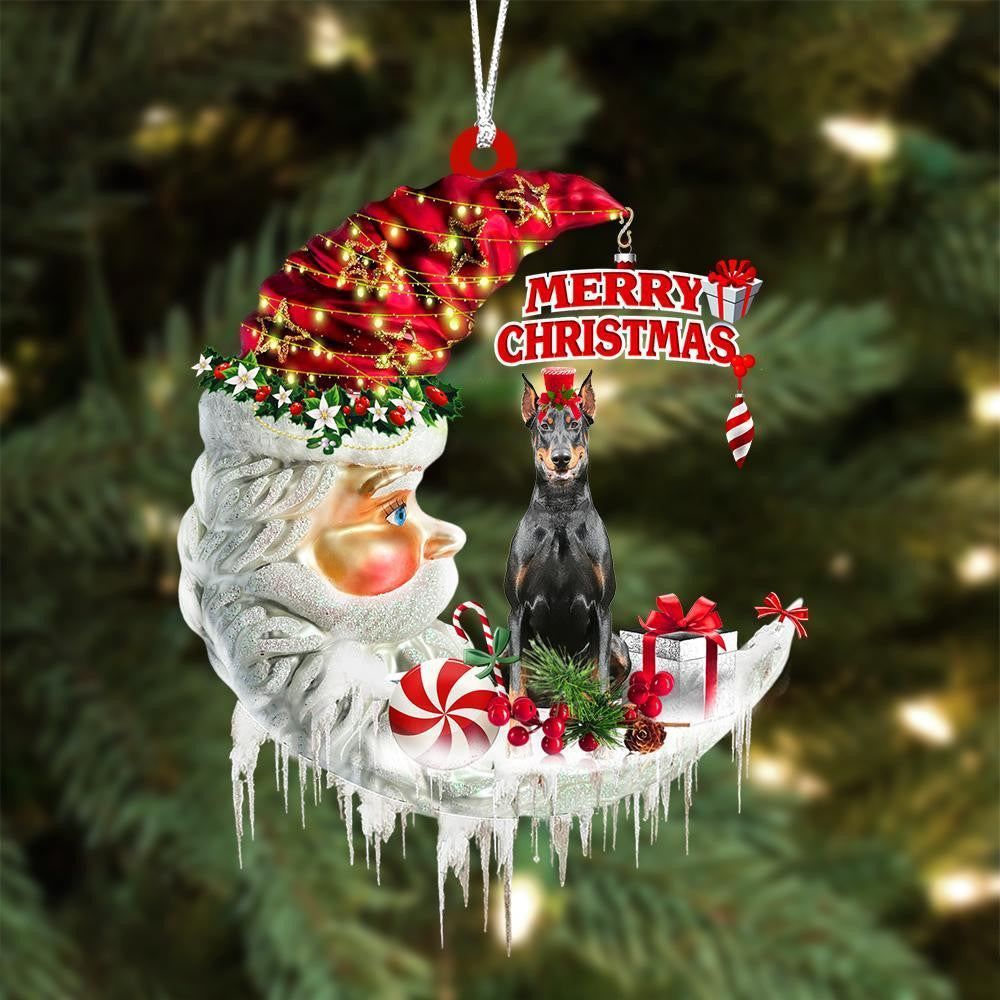 Doberman On The Moon Merry Christmas Hanging Ornament