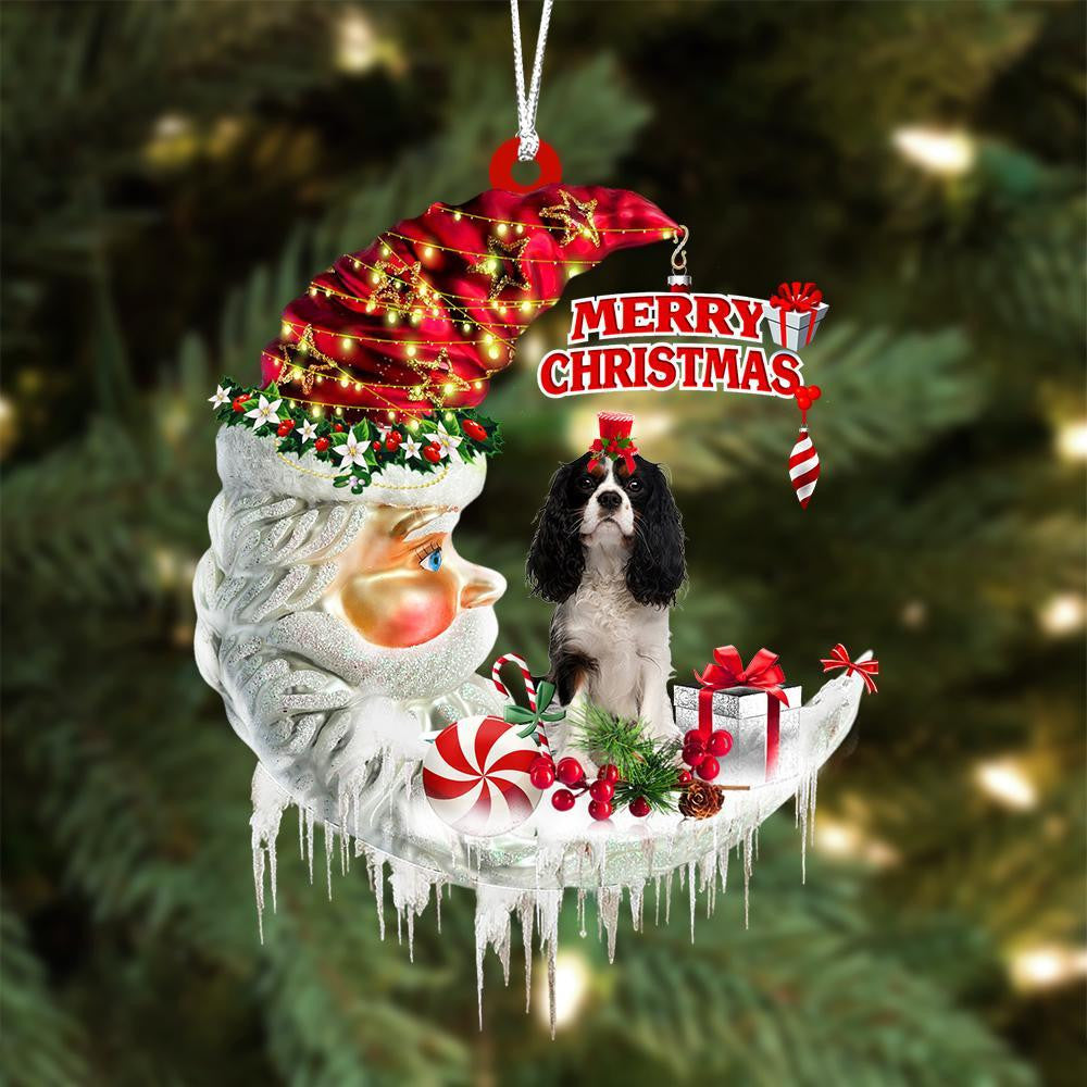 Cavalier King Charles Spaniel On The Moon Merry Christmas Hanging Ornament