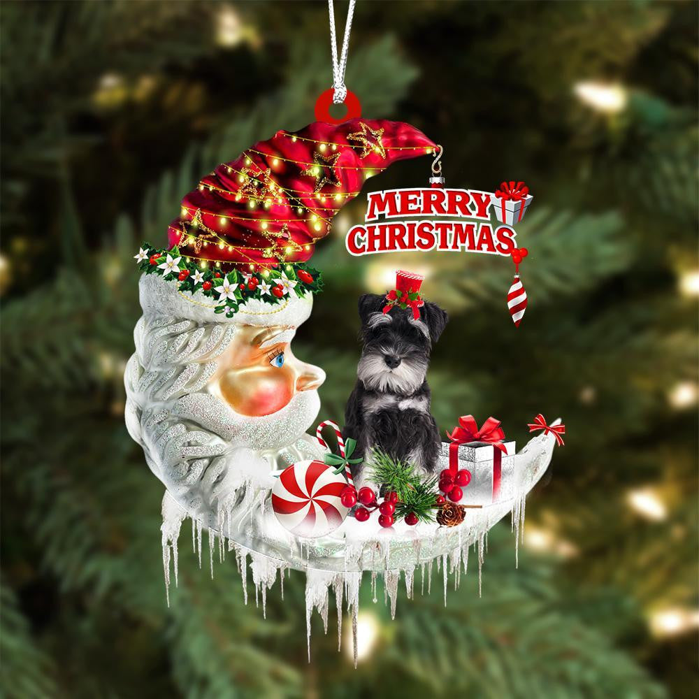 Miniature Schnauzer On The Moon Merry Christmas Hanging Ornament