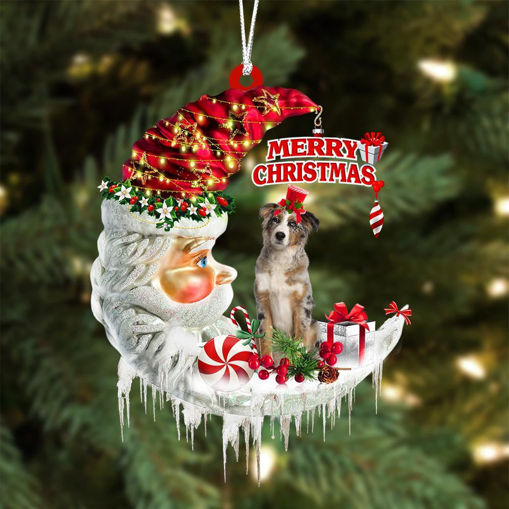 Australian Shepherd On The Moon Merry Christmas Hanging Ornament
