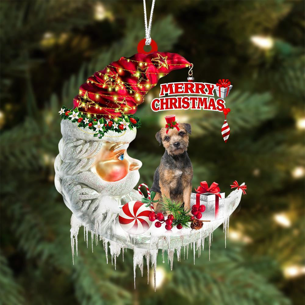 Border Terrier On The Moon Merry Christmas Hanging Ornament